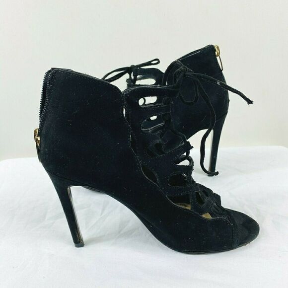 Marc Fisher Black Urbana Lace Up Cutout Heels - Picture 1 of 6